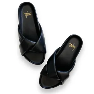 BEEK Leather Mango Twisted Strap Sandal Slide Black Tan Gold Sz 5
