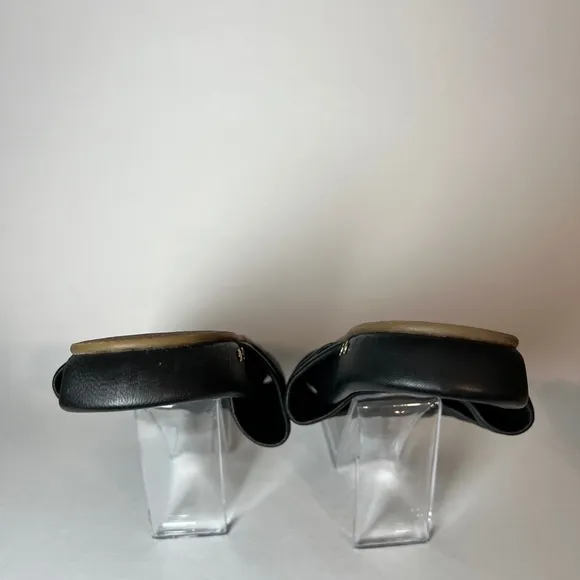 Beek Minla Slide Sandals, women’s size 8. Black leather ruched slides shoes