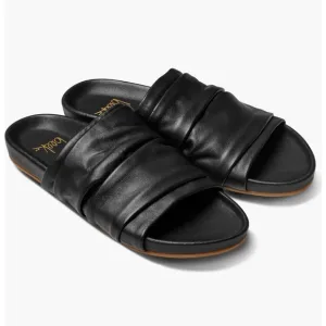 Beek Minla Slide Sandals, women’s size 8. Black leather ruched slides shoes