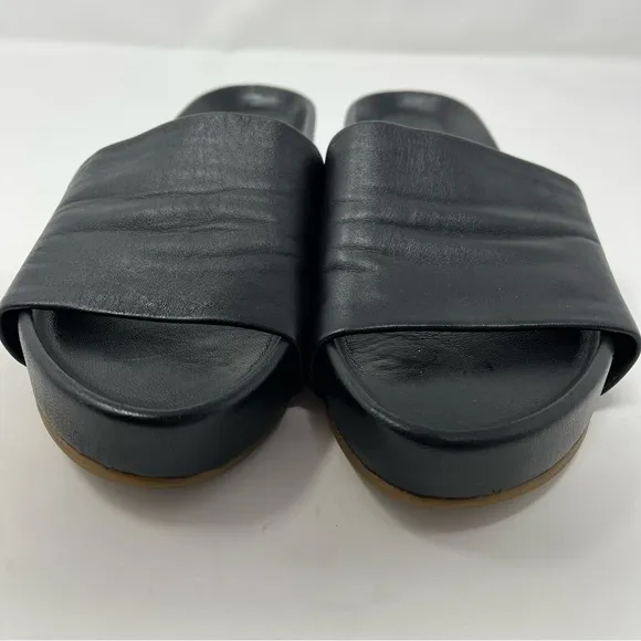 Beek Pelican Leather Platform Sandal Black Slides Womens Size 7