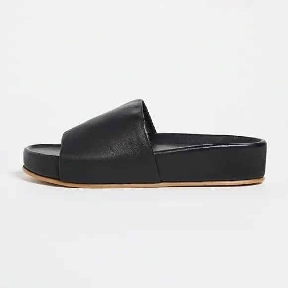 Beek Pelican Leather Platform Sandal Black Slides Womens Size 7
