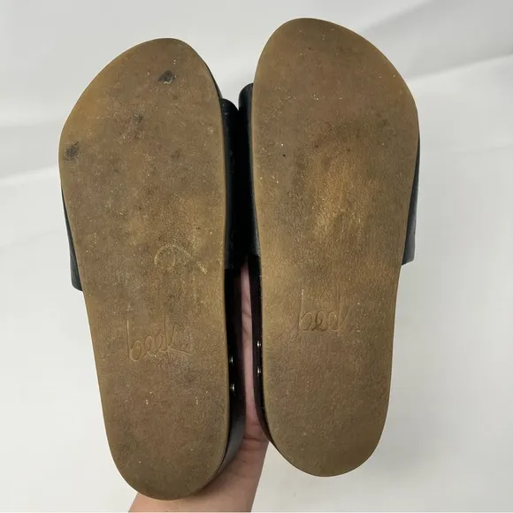 Beek Pelican Leather Platform Sandal Black Slides Womens Size 7