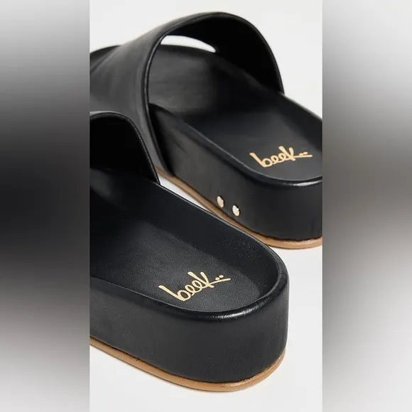 Beek Pelican Leather Platform Sandal Black Slides Womens Size 7