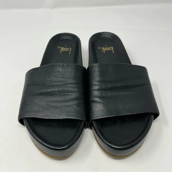 Beek Pelican Leather Platform Sandal Black Slides Womens Size 7