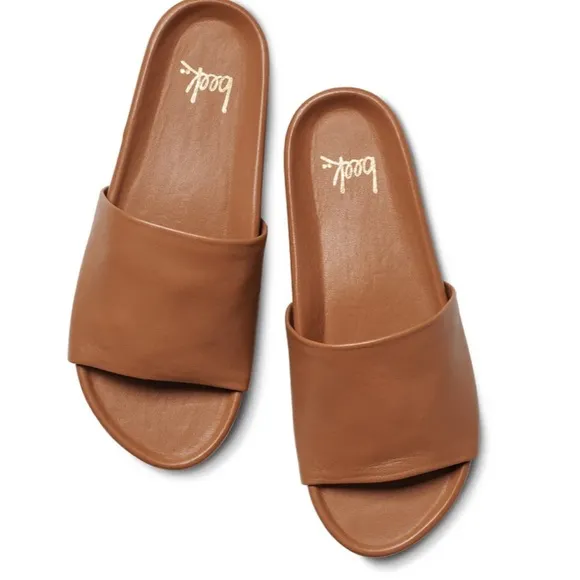 Beek Platform Slides Leather Pelican Tan (5)