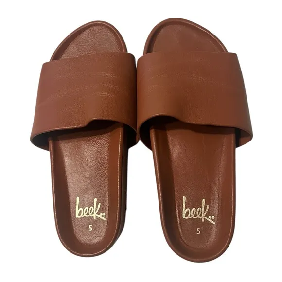 Beek Platform Slides Leather Pelican Tan (5)