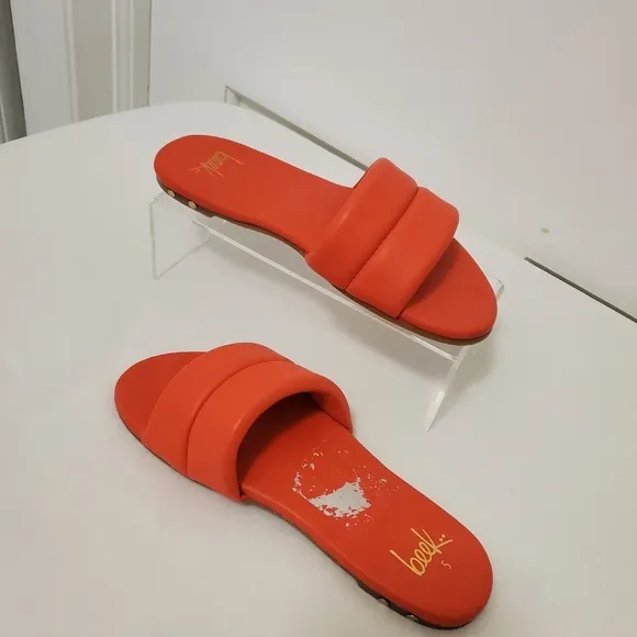 Beek Sugarbird Leather Slides Size 5, colorful, stylish, chic, beach