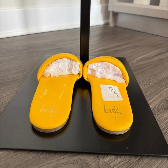 Beek Sugarbird Sunflower Yellow Sandals NEW Leather Slides Flat NWT Size 8