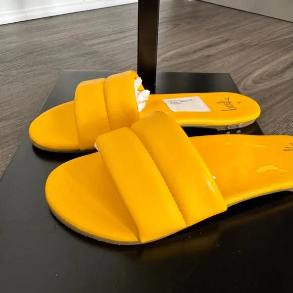 Beek Sugarbird Sunflower Yellow Sandals NEW Leather Slides Flat NWT Size 8
