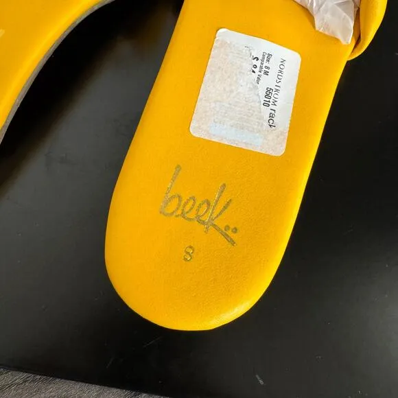 Beek Sugarbird Sunflower Yellow Sandals NEW Leather Slides Flat NWT Size 8