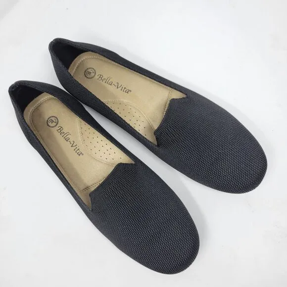 Bella Vita Womens Hathaway Black Knit Slip On Shoes Size 8.5 WW Extra Wide Comfo