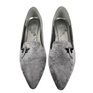 Bellini Women's Dragonfly Velvet Flats Sz 9 Gray Pointed Toe Artsy Office