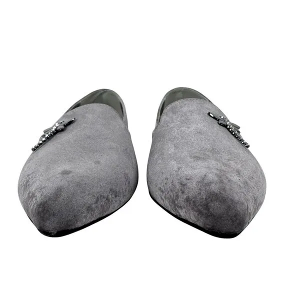 Bellini Women's Dragonfly Velvet Flats Sz 9 Gray Pointed Toe Artsy Office