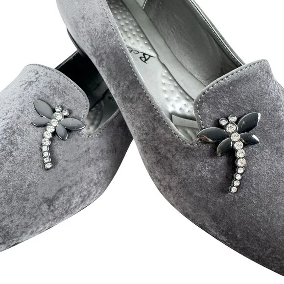Bellini Women's Dragonfly Velvet Flats Sz 9 Gray Pointed Toe Artsy Office