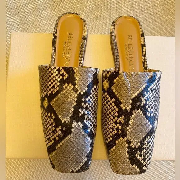 Bells &amp; Becks snake skin leather slide on loafers made in Italy size 36 or 5.5