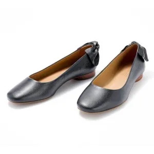 Bernardo Eloisa Black Leather Bow Detail Ballet Flat Women's 8.5 NEW