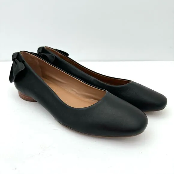 Bernardo Eloisa Black Leather Bow Detail Ballet Flat Women's 8.5 NEW