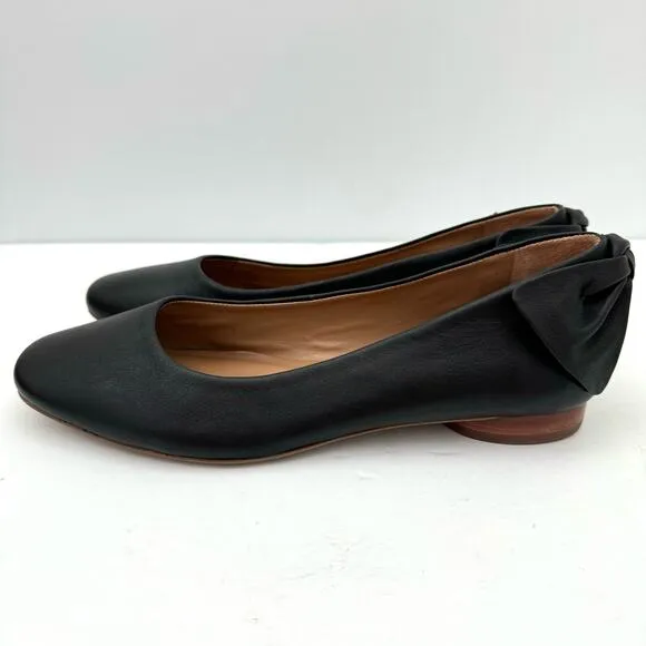 Bernardo Eloisa Black Leather Bow Detail Ballet Flat Women's 8.5 NEW