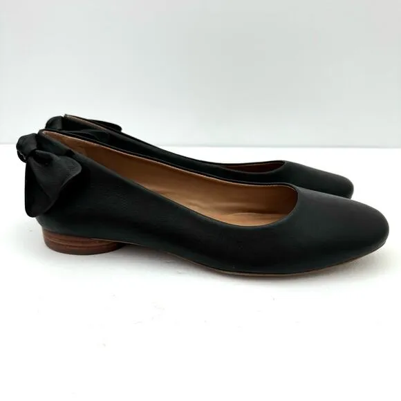 Bernardo Eloisa Black Leather Bow Detail Ballet Flat Women's 8.5 NEW