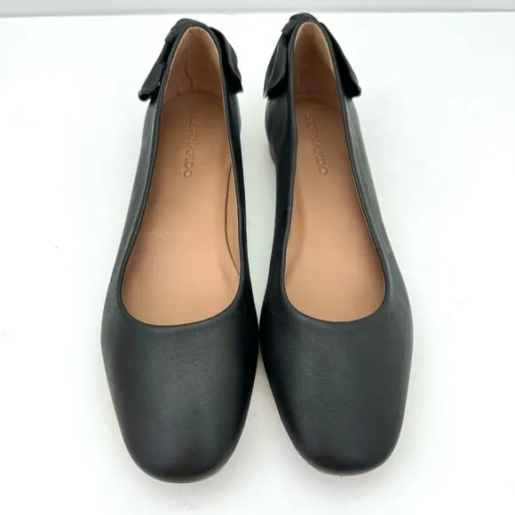 Bernardo Eloisa Black Leather Bow Detail Ballet Flat Women's 8.5 NEW