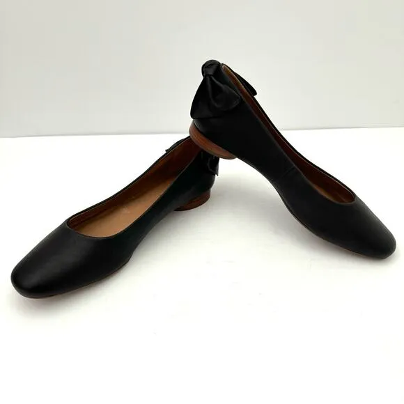 Bernardo Eloisa Black Leather Bow Detail Ballet Flat Women's 8.5 NEW