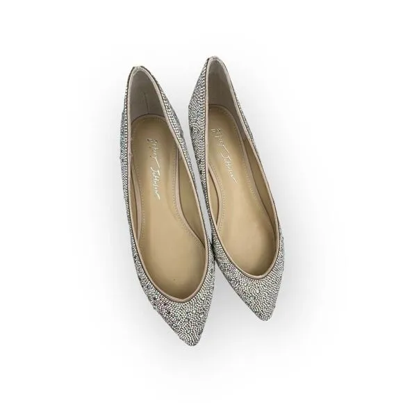 Betsey Johnson Womens Jude Embellished Pointed Toe Ballet Flats Nude Satin Sz 9