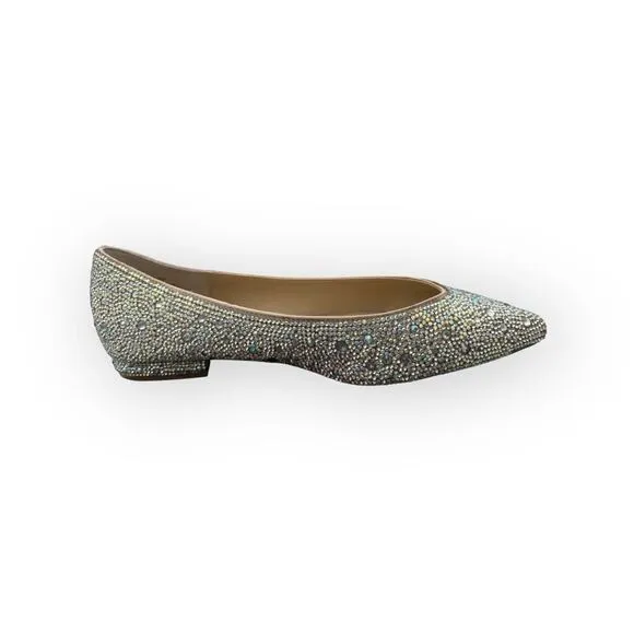 Betsey Johnson Womens Jude Embellished Pointed Toe Ballet Flats Nude Satin Sz 9
