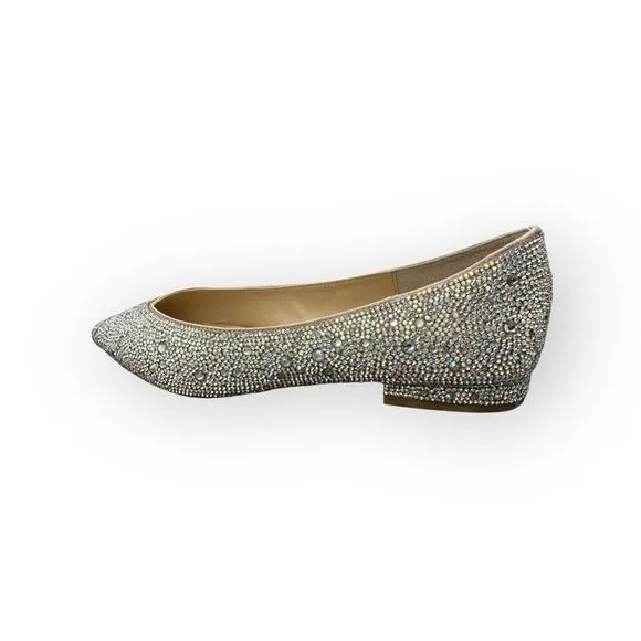 Betsey Johnson Womens Jude Embellished Pointed Toe Ballet Flats Nude Satin Sz 9