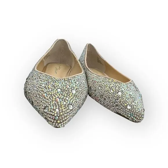 Betsey Johnson Womens Jude Embellished Pointed Toe Ballet Flats Nude Satin Sz 9