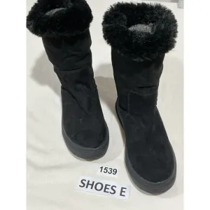 Big Girl Zara Black Faux Suede Fur Lined Pull On Mid calf Boots Size 2.5