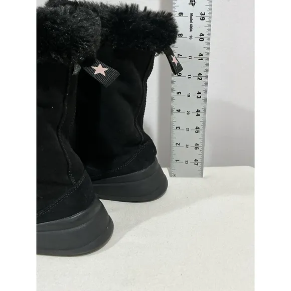 Big Girl Zara Black Faux Suede Fur Lined Pull On Mid calf Boots Size 2.5