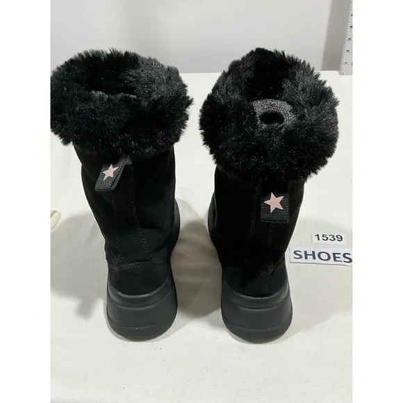 Big Girl Zara Black Faux Suede Fur Lined Pull On Mid calf Boots Size 2.5
