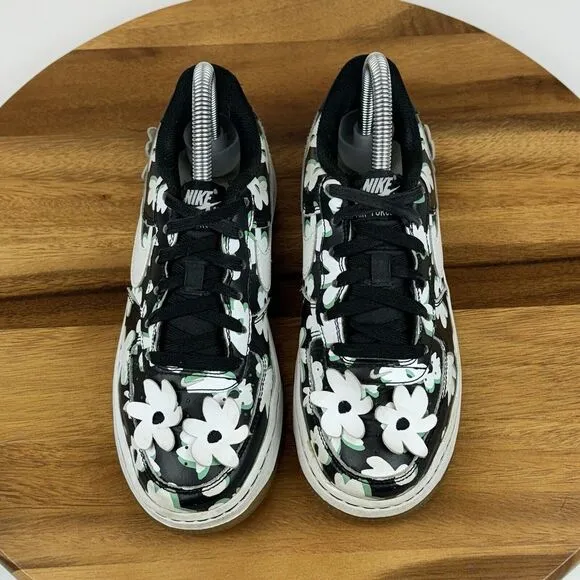 Big Kids Girls Nike Air Force LV8 Black Leather Floral Sneakers Shoes Size 3.5 Y