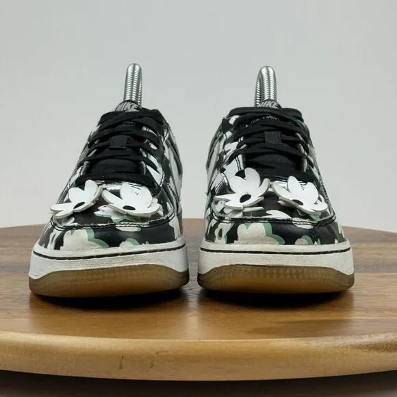 Big Kids Girls Nike Air Force LV8 Black Leather Floral Sneakers Shoes Size 3.5 Y