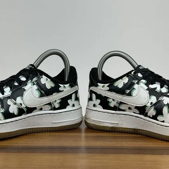 Big Kids Girls Nike Air Force LV8 Black Leather Floral Sneakers Shoes Size 3.5 Y