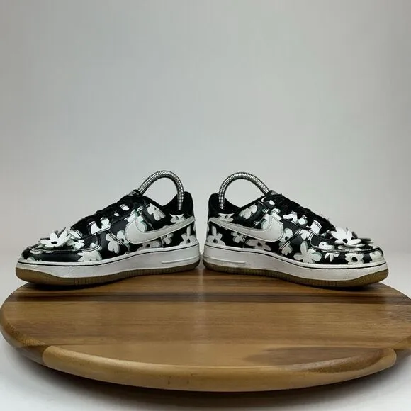 Big Kids Girls Nike Air Force LV8 Black Leather Floral Sneakers Shoes Size 3.5 Y