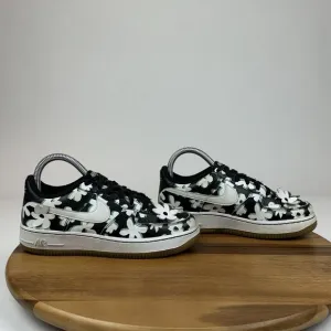 Big Kids Girls Nike Air Force LV8 Black Leather Floral Sneakers Shoes Size 3.5 Y