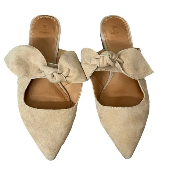 Bill Blass Suede Pointed Knotted Bow Slide Flats Size 9