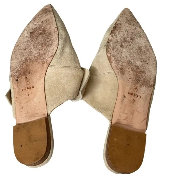 Bill Blass Suede Pointed Knotted Bow Slide Flats Size 9