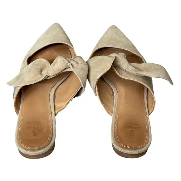 Bill Blass Suede Pointed Knotted Bow Slide Flats Size 9