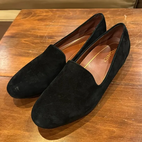 Bionic WILLA Black Leather Suede Loafers 8 1/2 Casual Classic Comfort Slip On