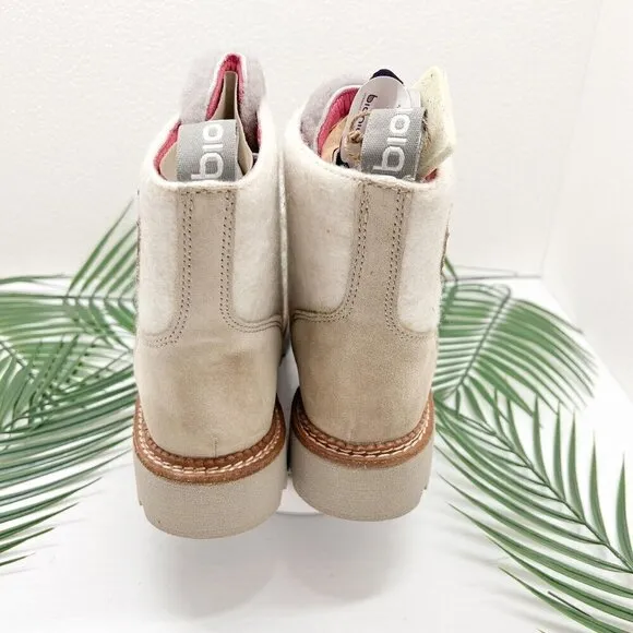 Bionica Darlene Shearling Suede Leather Ankle Boots Cream/Pink Size 6.5M NWOB