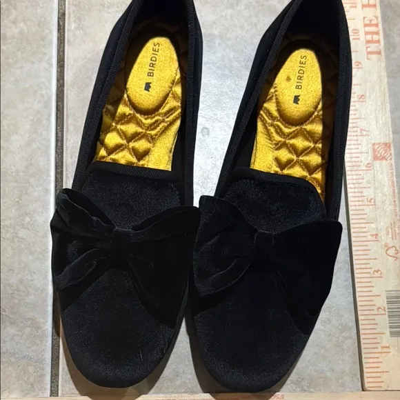 Birdies Black The starling flat black and gold loafers velvet loafers