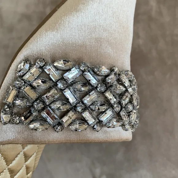 BIRDIES SONGBIRD VELVET CRYSTAL CHAMPAGNE COLOR SLIPPERS “NEW”