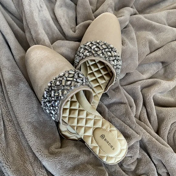 BIRDIES SONGBIRD VELVET CRYSTAL CHAMPAGNE COLOR SLIPPERS “NEW”