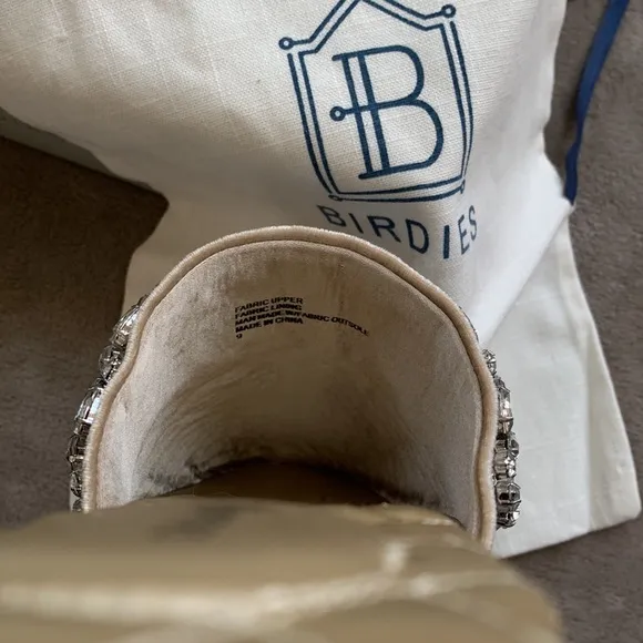 BIRDIES SONGBIRD VELVET CRYSTAL CHAMPAGNE COLOR SLIPPERS “NEW”