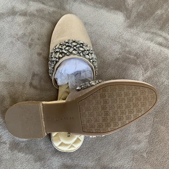 BIRDIES SONGBIRD VELVET CRYSTAL CHAMPAGNE COLOR SLIPPERS “NEW”