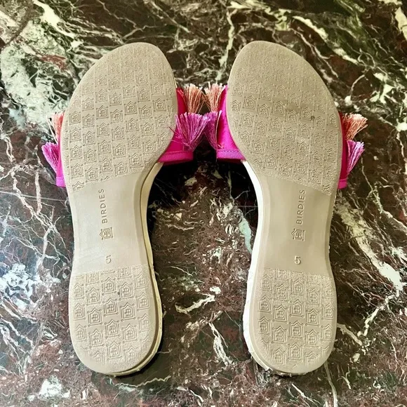 BIRDIES Sparrow Fringe Sandal Slides in Sangria Pink Orange