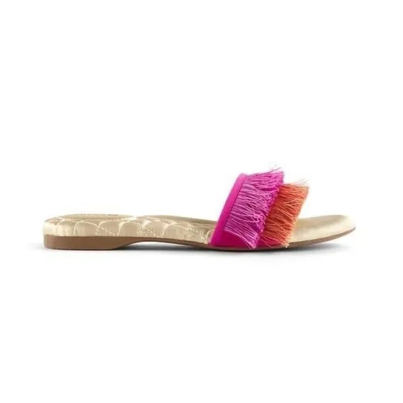 BIRDIES Sparrow Fringe Sandal Slides in Sangria Pink Orange