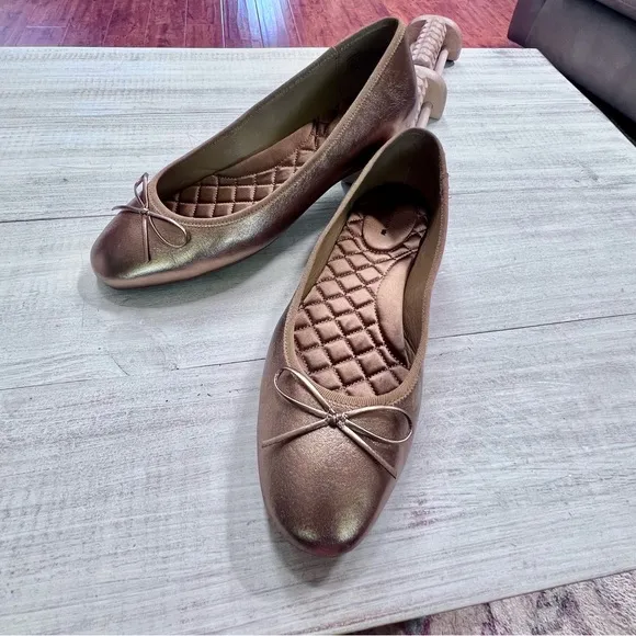 Birdies The Hummingbird - Vintage Gold Leather Women’s Ballet Flats Size 9